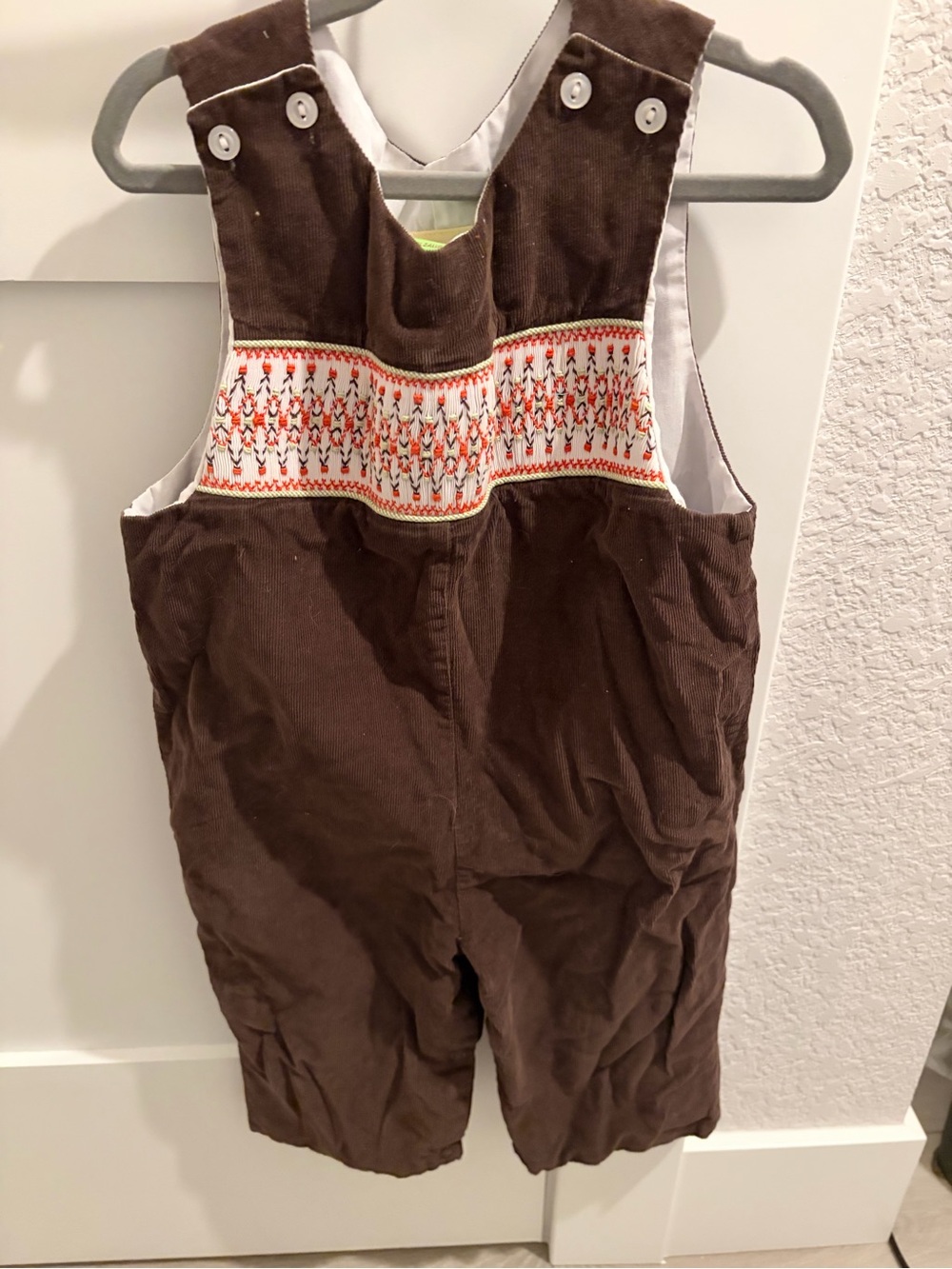 Brown Smocked Corduroy Kids One-Piece Overalls 18 M